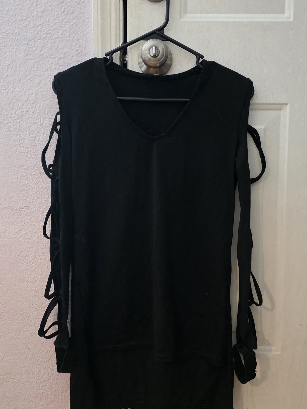 NWOT- Large Black Women's Tunic Crisscross Long Sleeves Hi-low Shirt